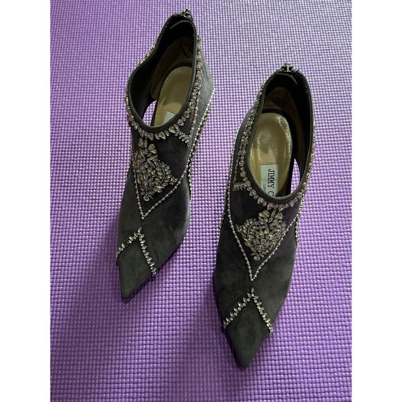 $2325 Jimmy Choo Ankle Boots NEW Sz 37.5 Crystal Embellished Pointed Toe Suede - Picture 2 of 12